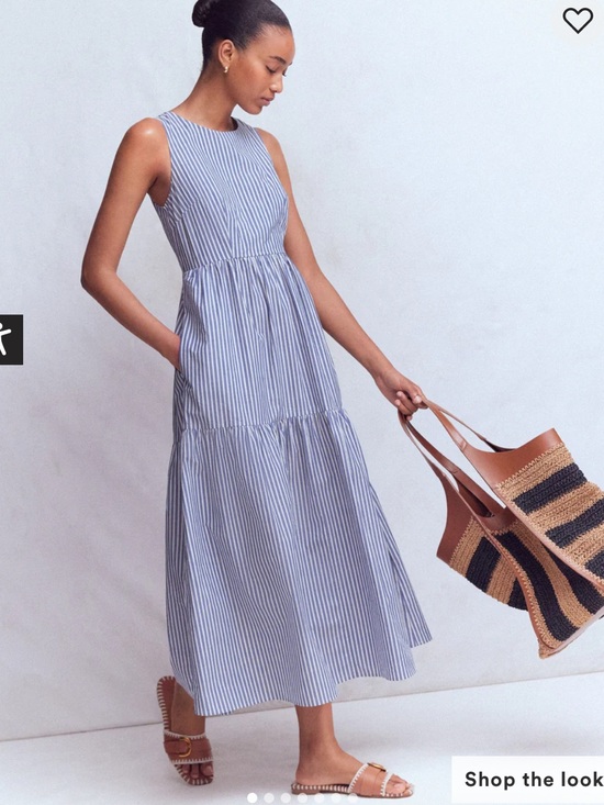 Boden Dresses & Skirts - Boden Sleeveless Poplin Dress 8 Reg NWT Surf the Web Stripe Blue White Midi Maxi